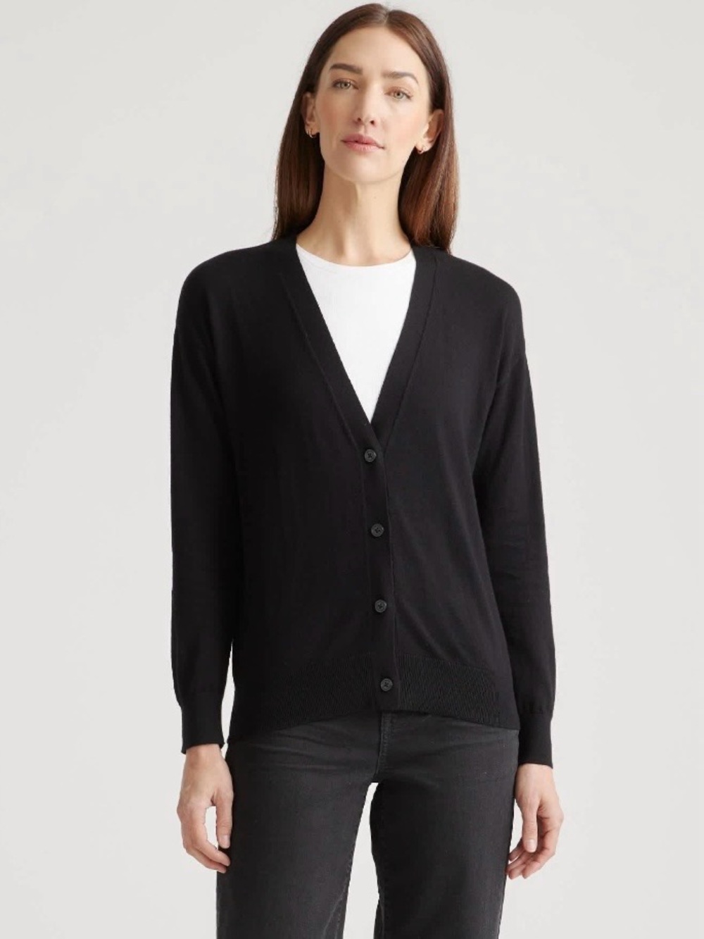 Quince Lightweight Cotton Cashmere Cardigan Blend Black size XL